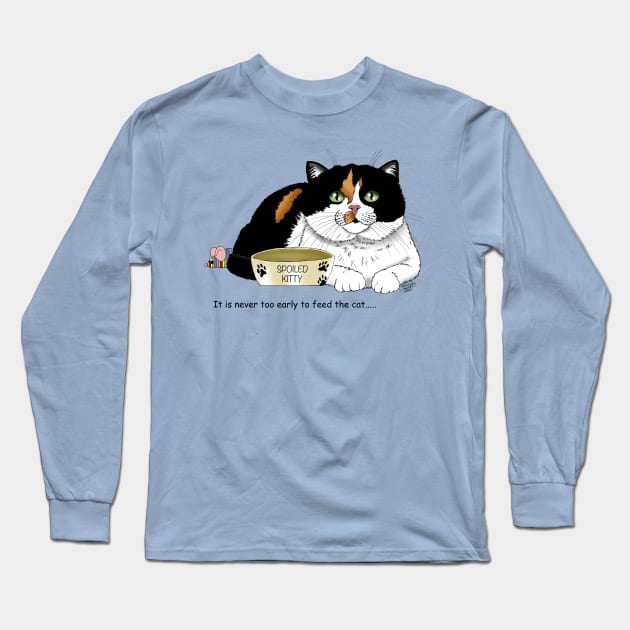 Calico Cat Food Bowl Long Sleeve T-Shirt by tigressdragon